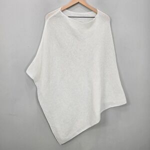 Off Shoulder Knit Poncho M/L White Semi Sheer Boho Coastal Resort Coverup Beach